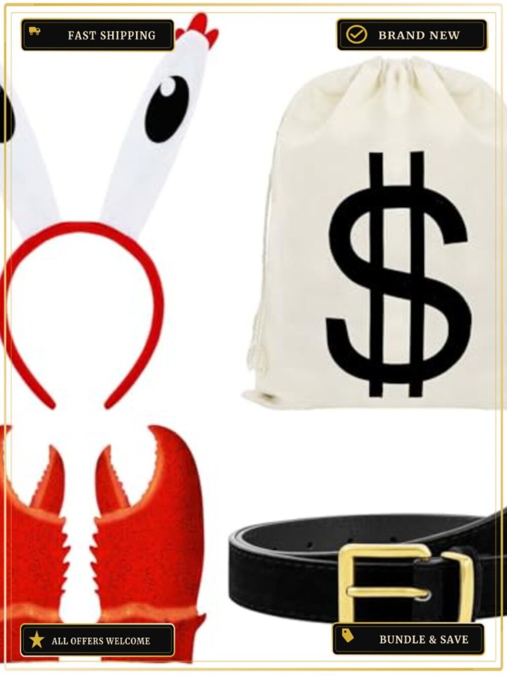 Crab Costume Accessory Set Claw Gloves Headband Belt Bag 4 Pc